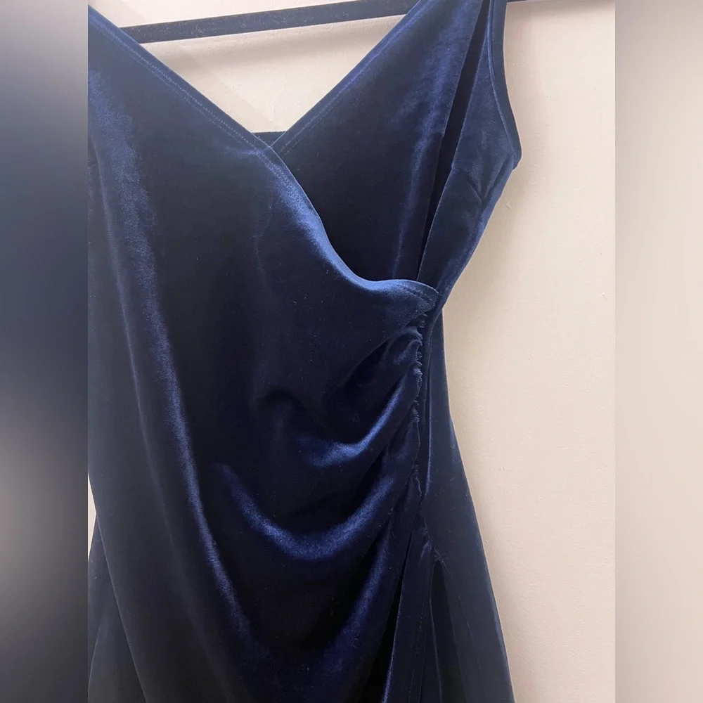 Velvet Asymmetrical Navy Blue Sexy Dress - Picture 2 of 11